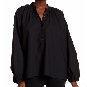 Free People Mock Neck Long Sleeve Blouse Black XS
